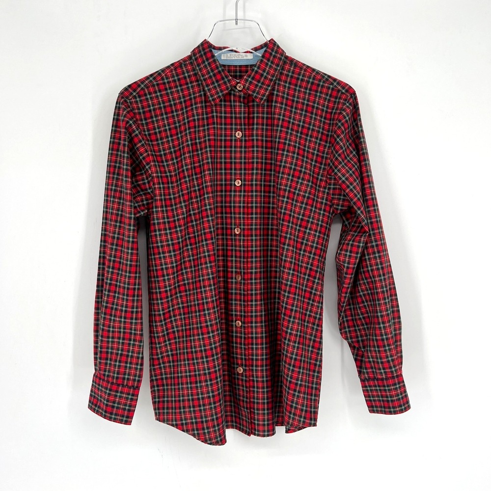 Vtg Foxcroft Top Womens 6 Plaid Red Holiday Preppy Old Money 90s Western